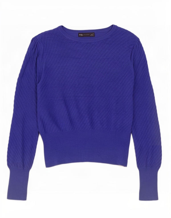 Marks & Spencer Dame Crop Boat Neck Jumper Sweater UK 12 Medium Blue
