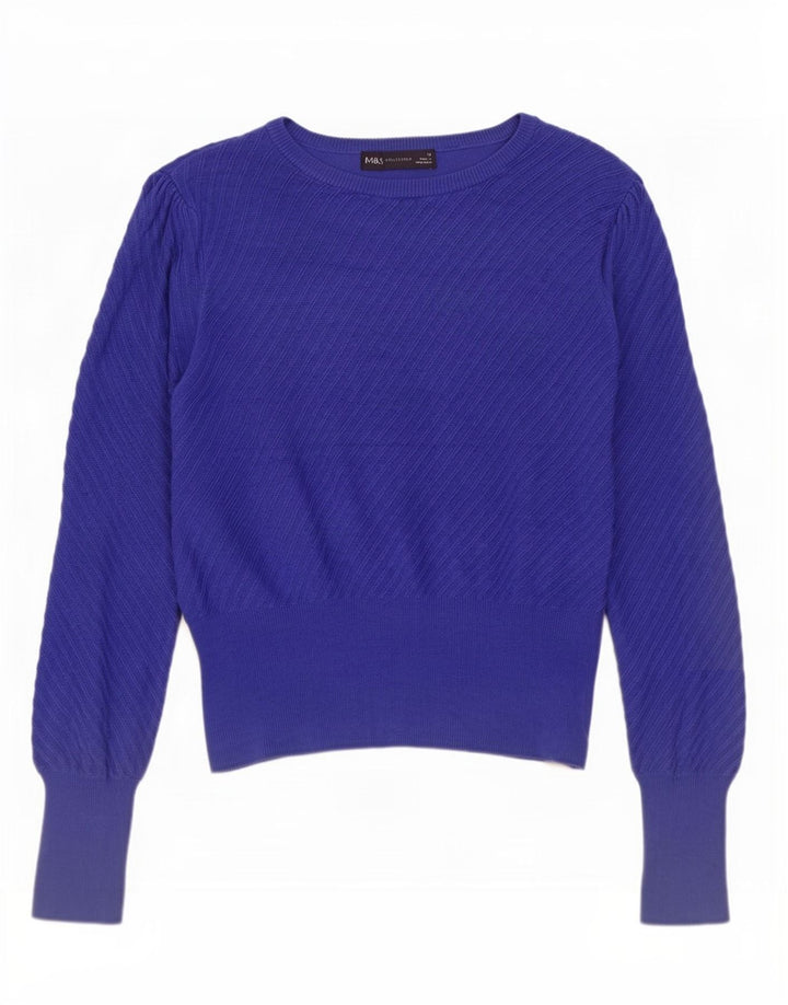 Marks & Spencer Dame Crop Boat Neck Jumper Sweater UK 12 Medium Blue