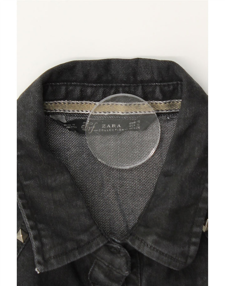 Zara Dame Denim Shirt UK 10 Small Black Bomuld
