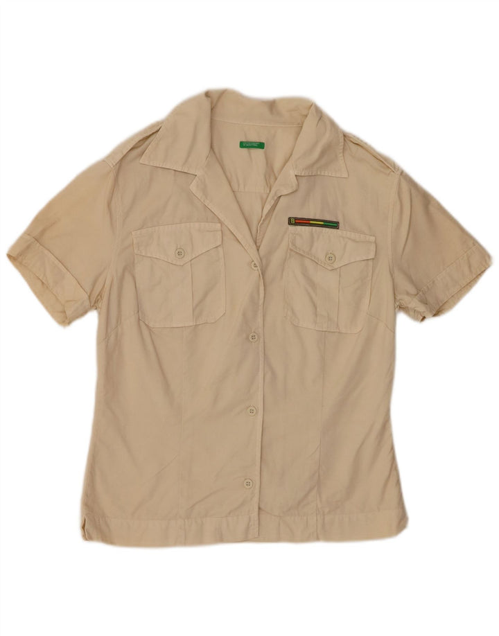 Benetton kortærmet skjorte til kvinder UK 12 Medium Beige Bomuld