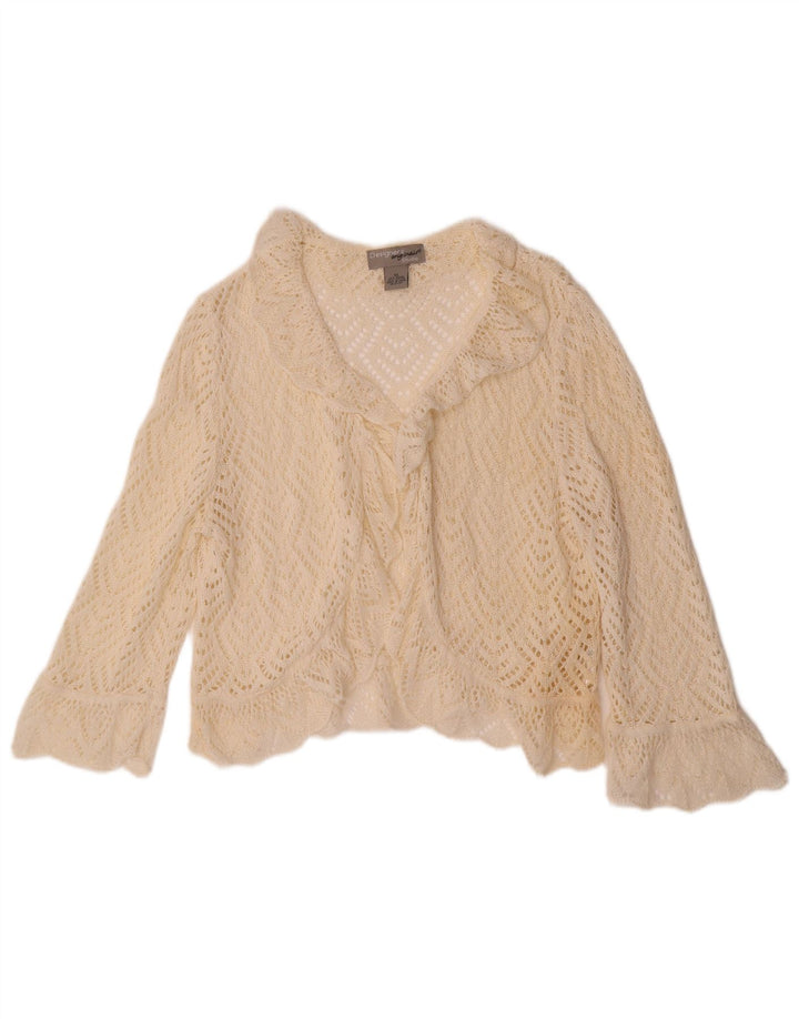 VINTAGE Womens Crop 3/4-ærmet hæklet cardigantrøje UK 18 XL Off White