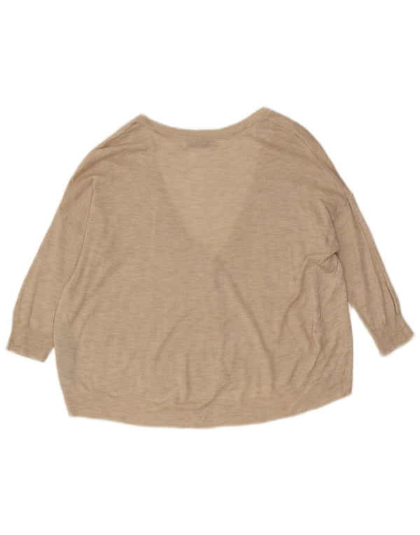 Zara 3/4-ærmet cardigantrøje til kvinder UK 14 Medium Beige Viscose