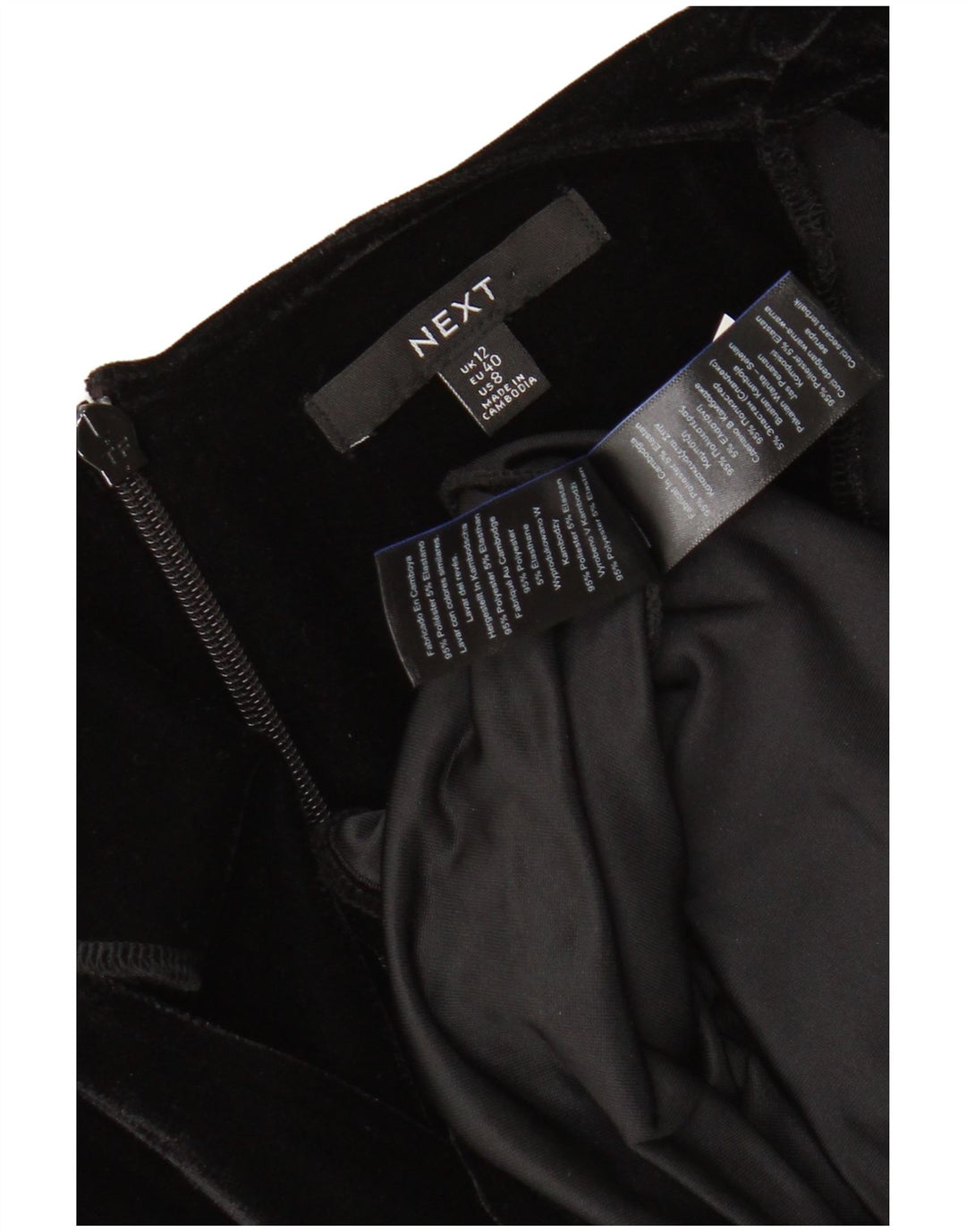 NÆSTE Dame Velour Langærmet Bodycon Kjole UK 12 Medium Sort Polyester