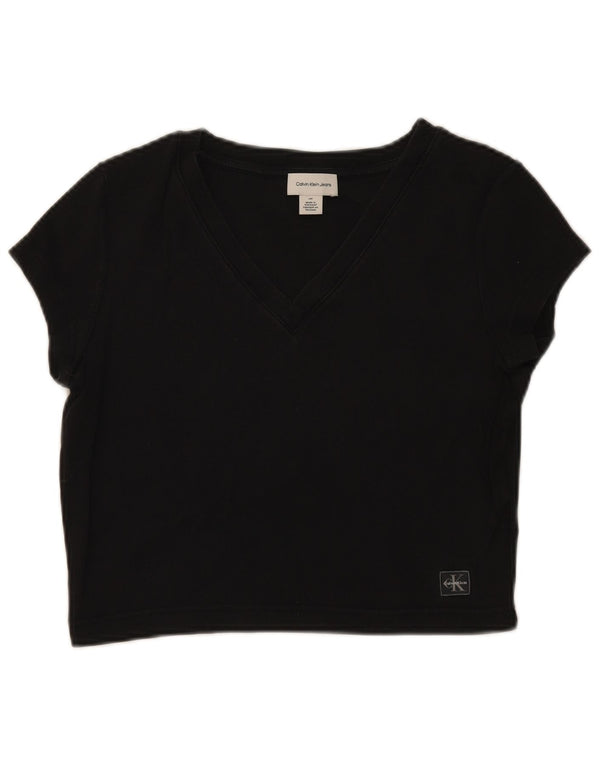 Calvin Klein Dame Crop T-Shirt Top UK 14 Stor Sort Bomuld
