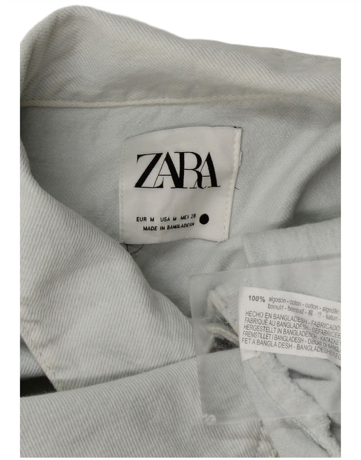 Zara Womens Crop Oversized Denim Shirt UK 14 Medium Blue Cotton