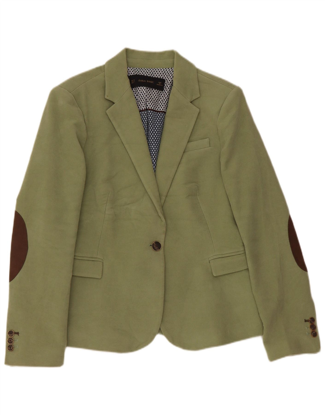 Zara Dame 1 Knap Blazer Jacket UK 18 XL Grøn Bomuld