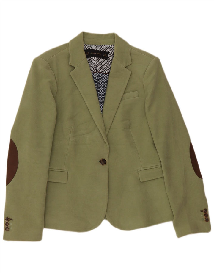 Zara Dame 1 Knap Blazer Jacket UK 18 XL Grøn Bomuld