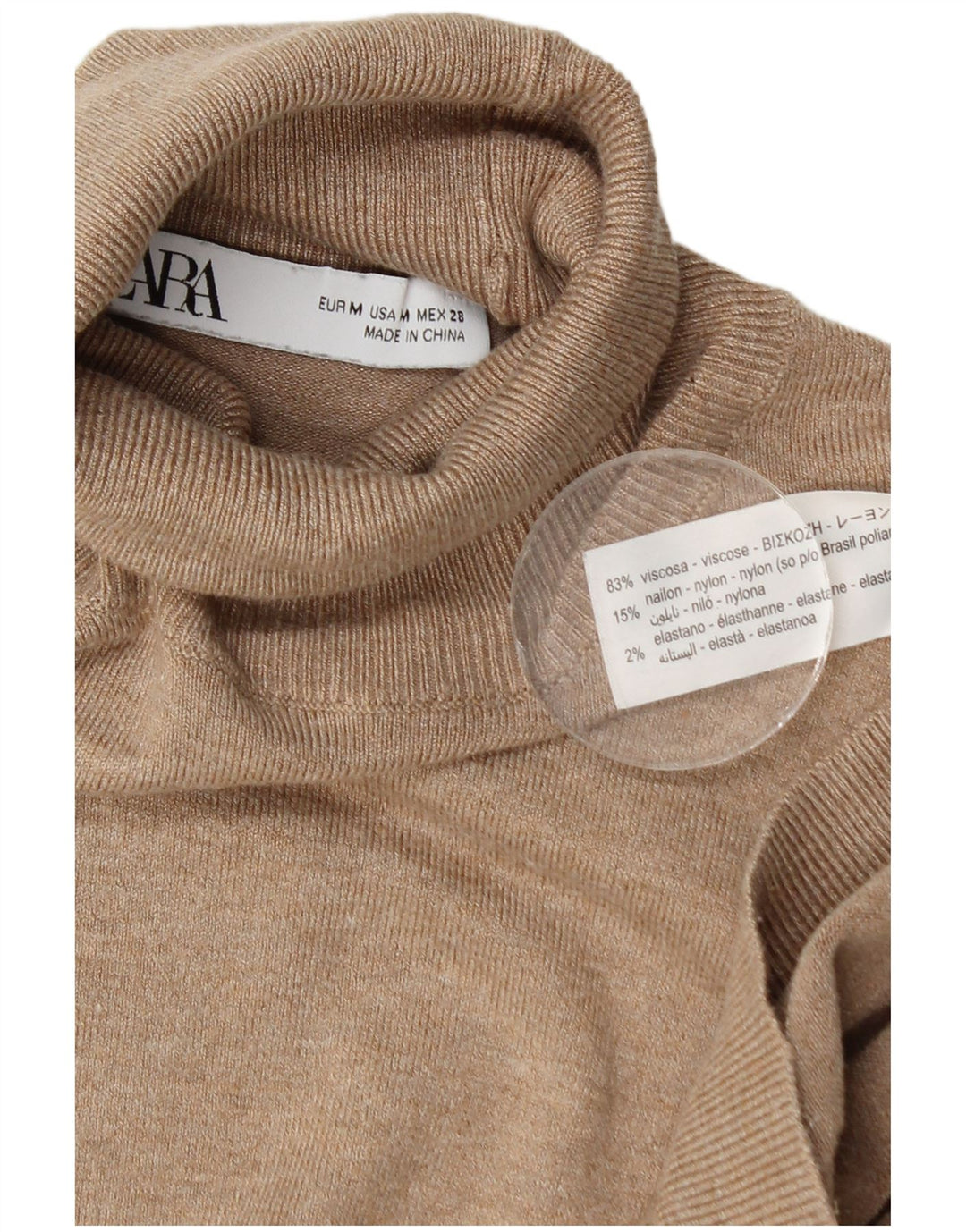 Zara Dame Roll Neck Jumper Sweater UK 12 Medium Beige Viscose