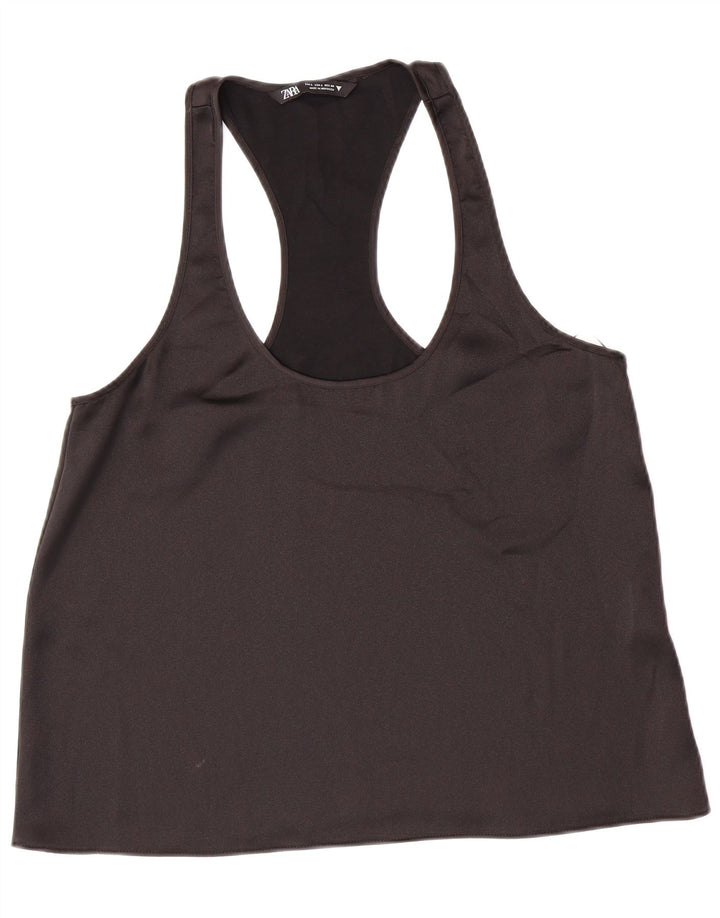 ZARA Womens Vest Top UK 14 Large Black Polyester