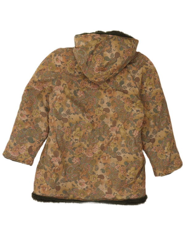 Vintage Dame Hætte Sherpa Parka Jacket UK 12 Medium Multicolored Floral