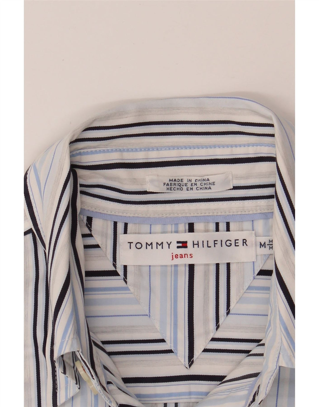 TOMMY HILFIGER Womens Formal Shirt UK 12 Medium Blue Striped Cotton Vintage Tommy Hilfiger and Second-Hand Tommy Hilfiger from Messina Hembry 