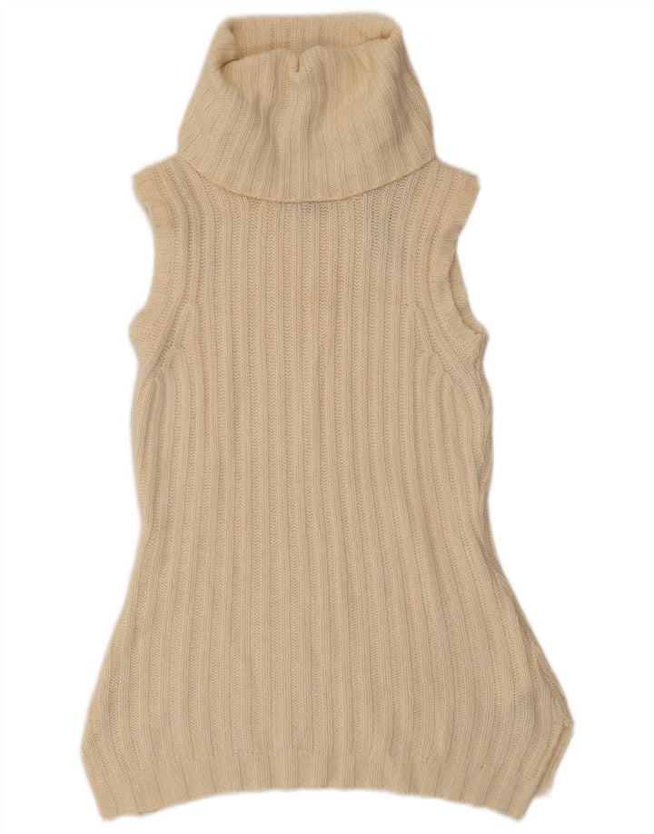 Massimo Dutti Dame Sleeveless Roll Neck Jumper Sweater UK 12 Medium Beige