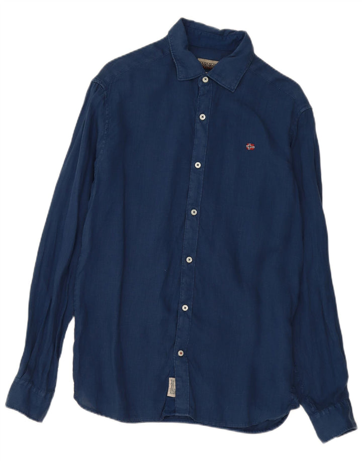 Napapijri Herre Regular Fit skjorte Medium marineblå hør