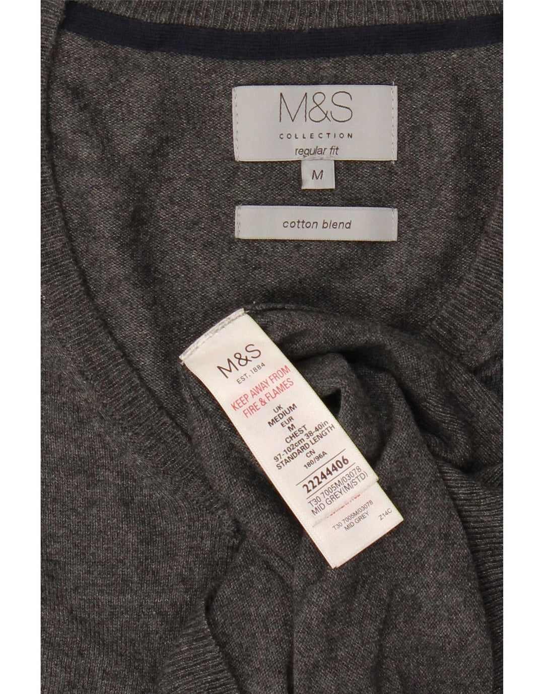 Marks & Spencer Herre Regular Fit V-hals sweater mellemgrå bomuld