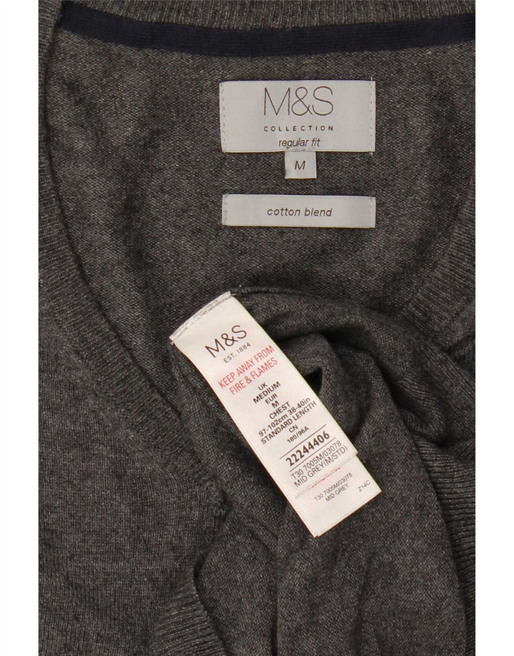 Marks & Spencer Herre Regular Fit V-hals sweater mellemgrå bomuld