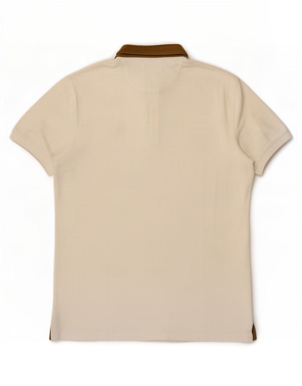 Massimo Dutti Mens Polo Shirt XL White Colourblock Cotton