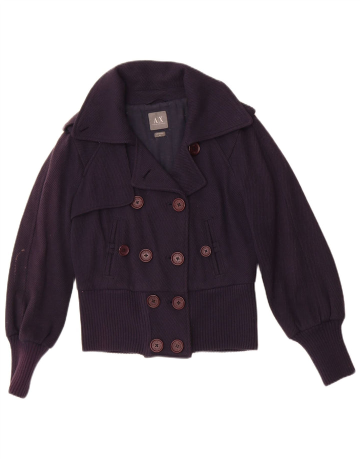 Armani Exchange Dame Dobbeltradet Crop Bomber Jacket UK 6 XS Navy Blue