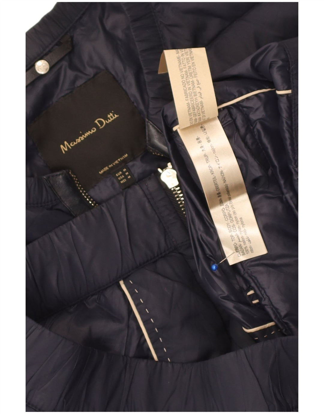 Massimo Dutti Dame Polstret Jakke UK 14 Medium Navy Blue Nylon
