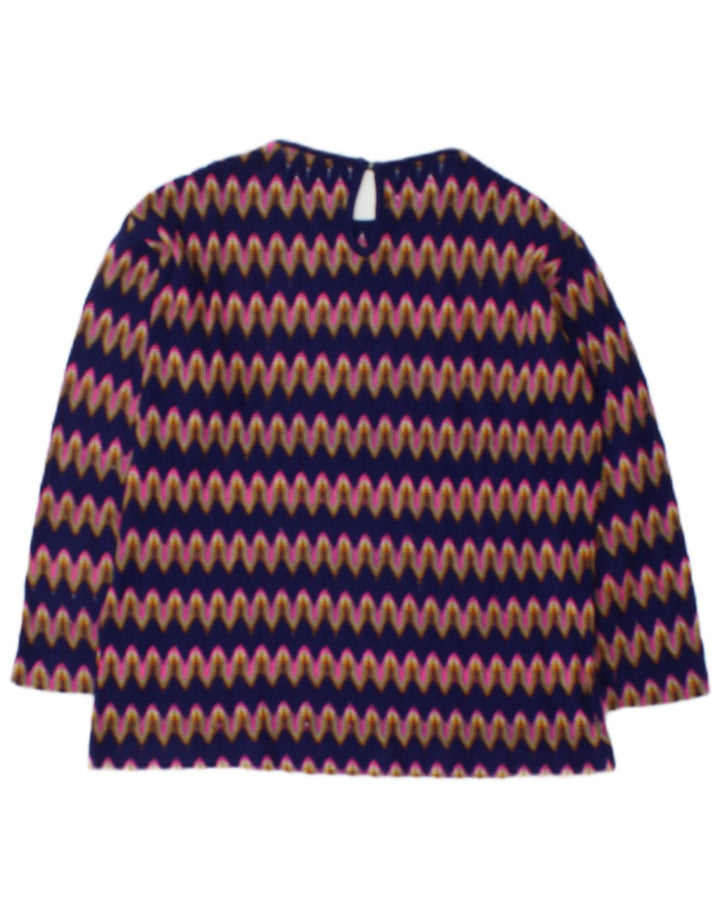 Vintage Dame Langærmet Bluse Top UK 12 Medium Multicolored Chevron