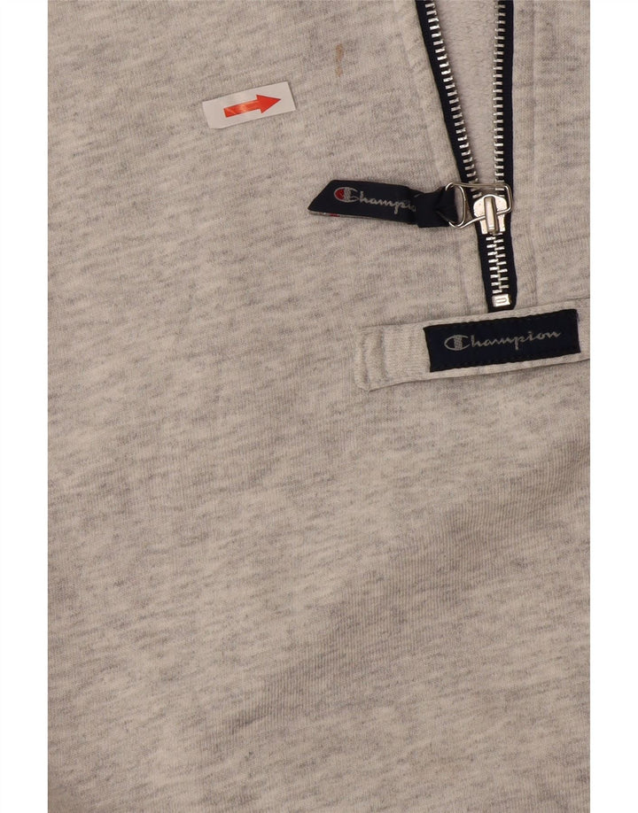 Champion Herre grafisk sweatshirt med lynlås-hals, stor grå farveblok