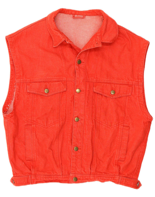 Vintage Boys Denim Gilet 15-16 Years Red Cotton