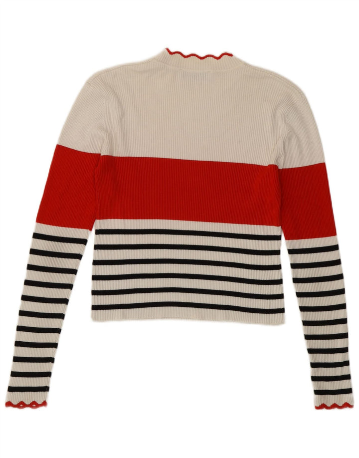 Zara Womens Crop Top Langærmet UK 12 Medium White Striped