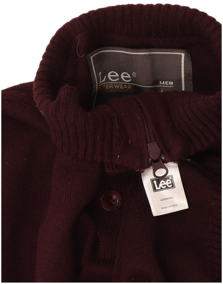 Lee Mens Zip Neck Jumper Sweater Large Burgundy Wool