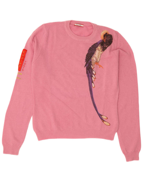 Vintage Kvinders Grafisk Crew Neck Jumper Sweater UK 10 Small Pink Bird