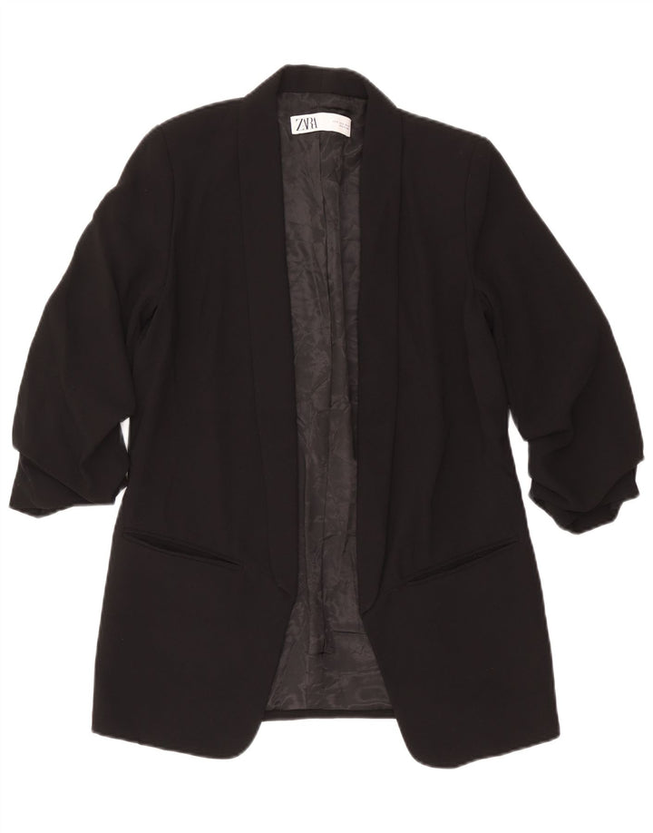 Zara Dame 3/4 ærmet åben blazerjakke UK 10 Lille sort polyester