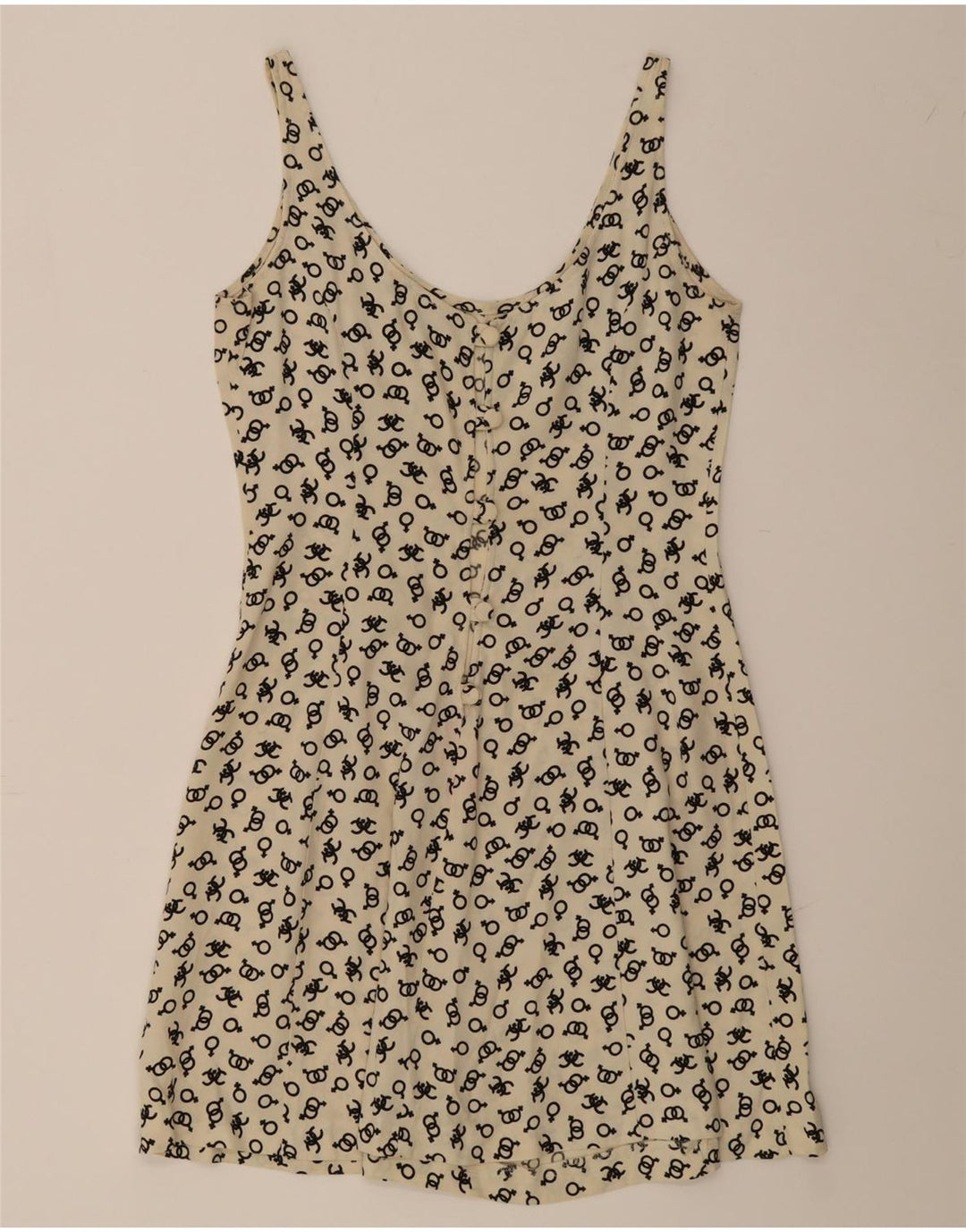VINTAGE Womens Abstract Pattern Sleeveless Slip Dress UK 12 Medium Beige Vintage Vintage and Second-Hand Vintage from Messina Hembry 