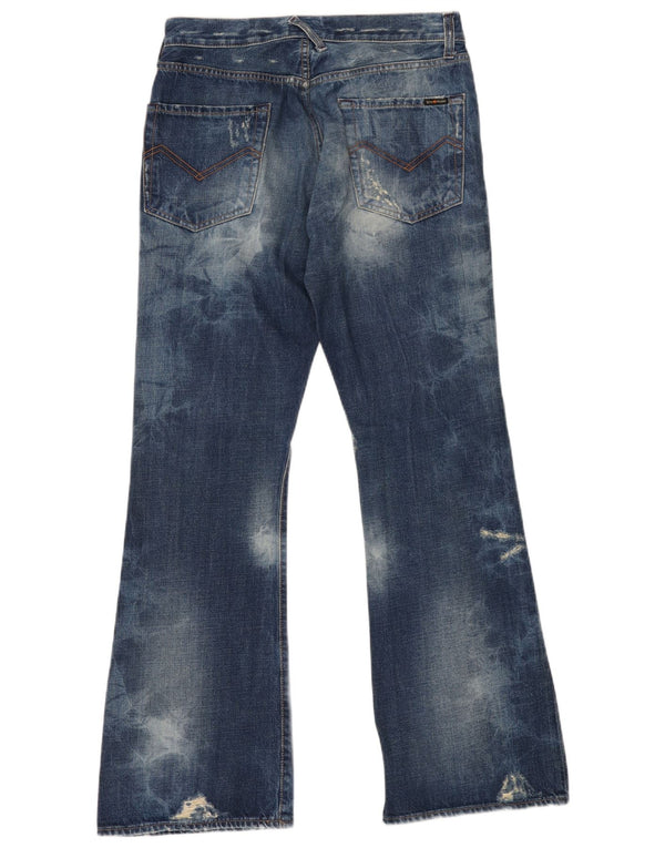 ENERGIE Dame Acid Wash Distressed Flared Jeans W29 L32 Blå Bomuld