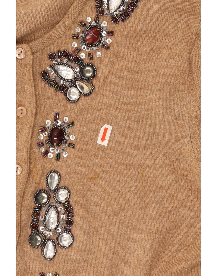 Marks & Spencer kvinders abstrakt mønster cardigan sweater UK 14 Medium Brown