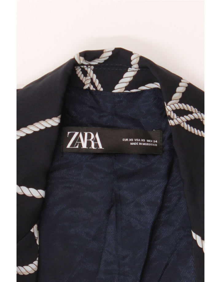 Zara Dame Loose Fit Abstrakt Blazer Jacket UK 6 XS Navy Blue