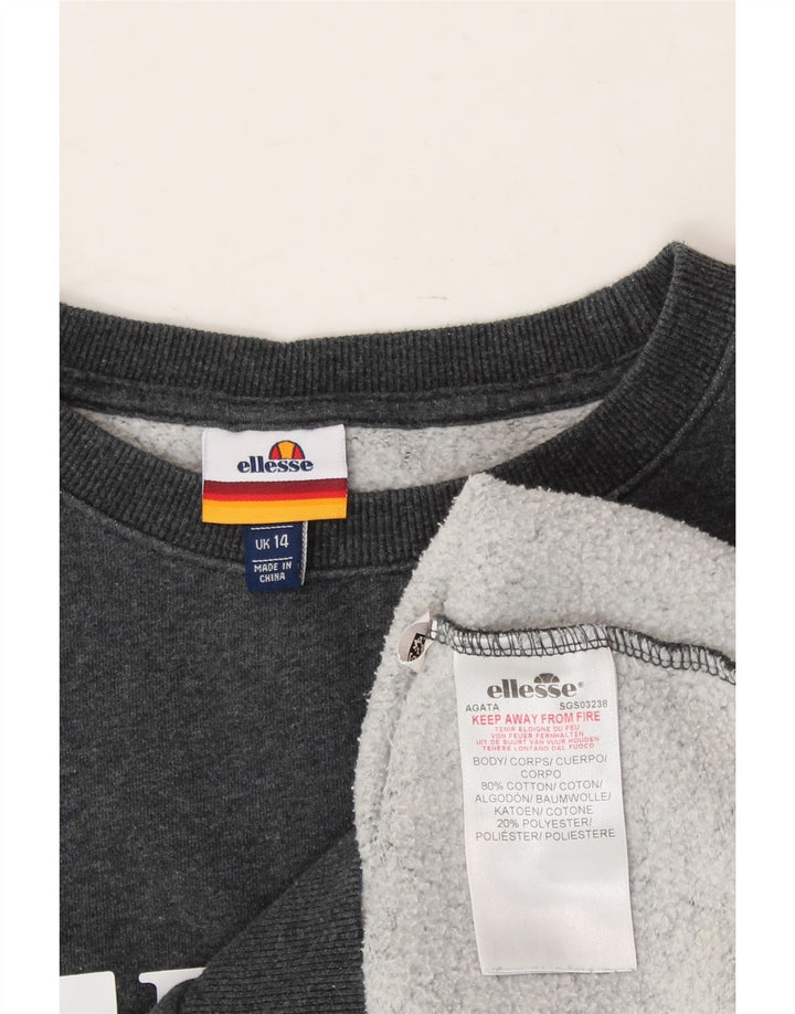 ELLESSE Womens Graphic Sweatshirt Jumper UK 14 Large Grey Cotton Vintage Ellesse and Second-Hand Ellesse from Messina Hembry 