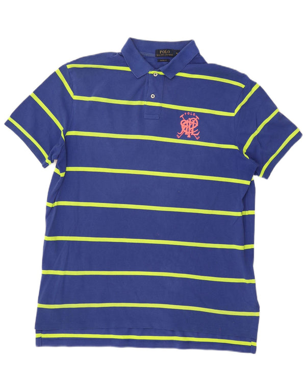 POLO RALPH LAUREN Herre Custom Fit Polo Shirt XL Blå Stribet Bomuld