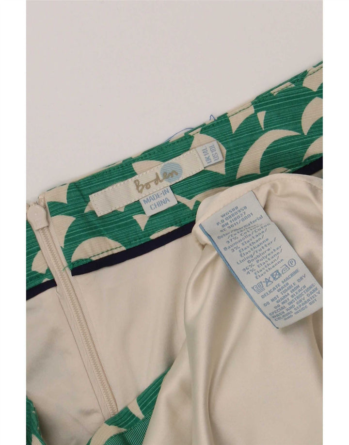 Boden Dame abstrakt mønster lige nederdel UK 14 Large W32 Green Cotton