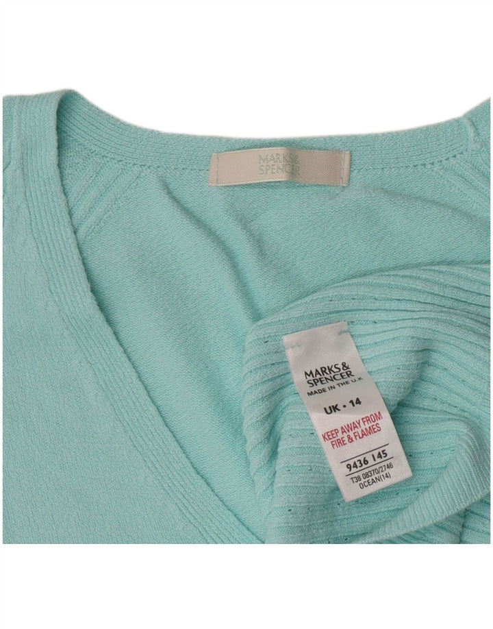 Marks & Spencer Dame Crop V-hals sweater UK 14 Medium Turkis