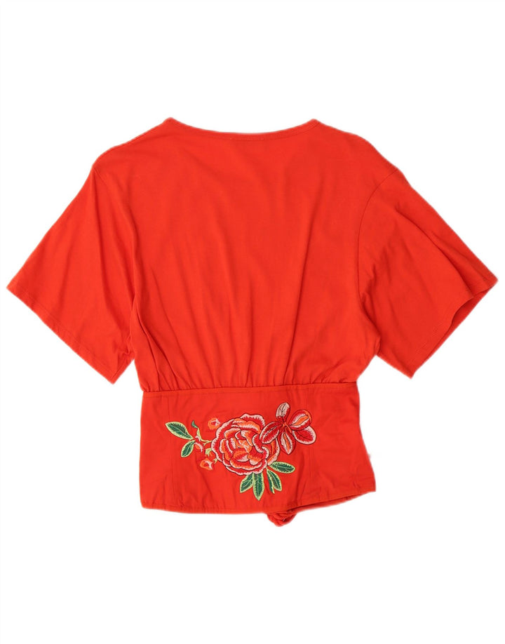 ZARA Womens Crop Bluse Top UK 8 Small Orange Floral