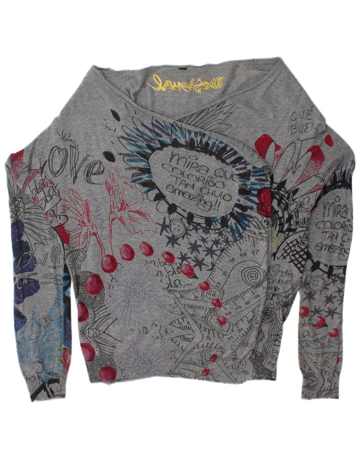 DESIGUAL Grafisk cardigan sweater til kvinder UK 16 Large Grå