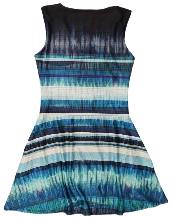 Desigual Dame Ærmeløs A-Line Kjole UK 14 Stor Blå Stribet Polyester