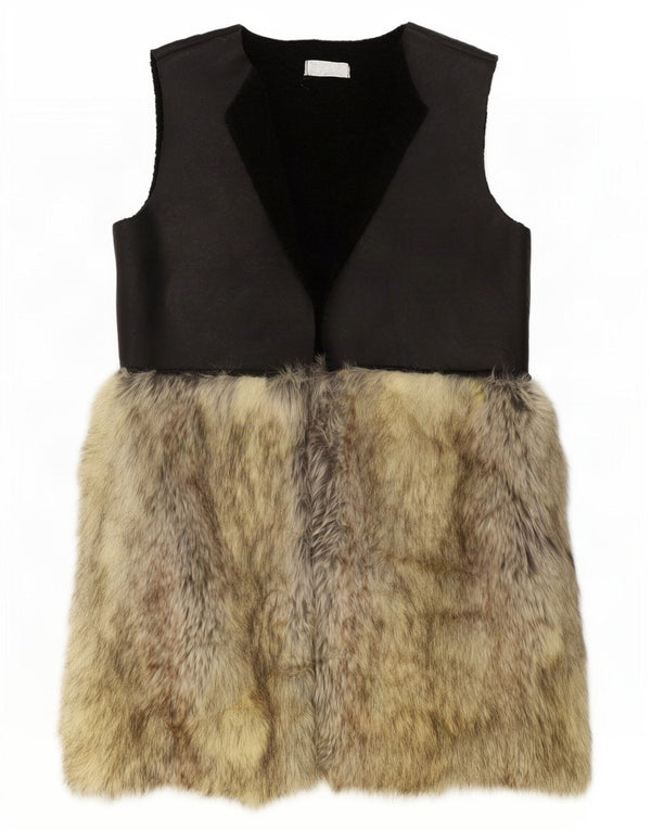 Vintage Womens Sherpa Faux Fur Gilet UK 16 Large Black Colourblock