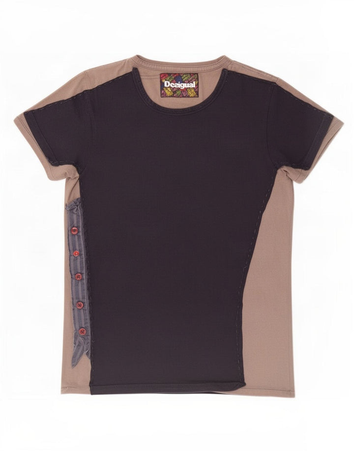 Desigual Herre T-Shirt Top Mellemgrå Colourblock Bomuld