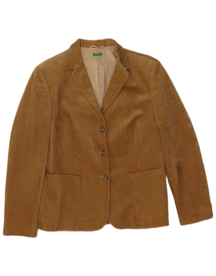 Benetton Dame 3-knaps Corduroy Blazer Jacket IT 46 Stor brun bomuld
