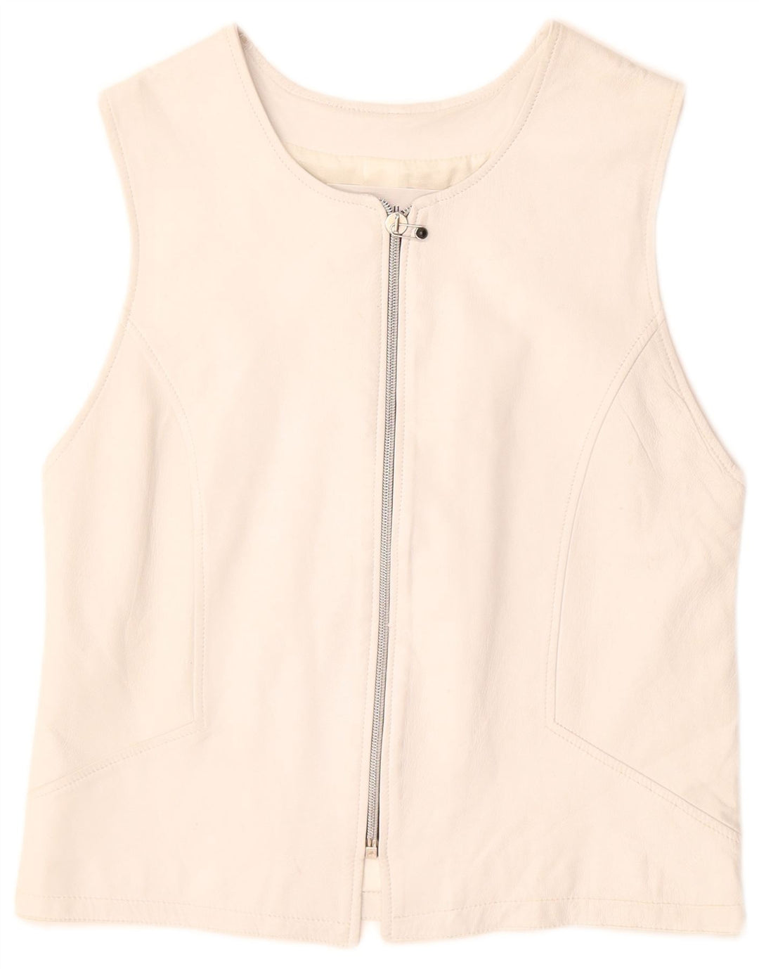 VINTAGE Dame Læder Gilet UK 12 Medium White