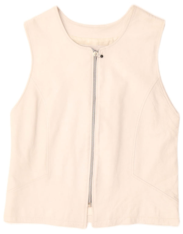 VINTAGE Dame Læder Gilet UK 12 Medium White
