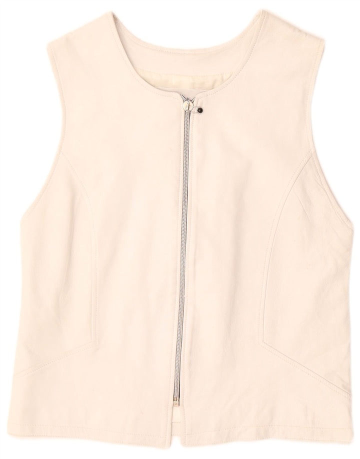 VINTAGE Dame Læder Gilet UK 12 Medium White