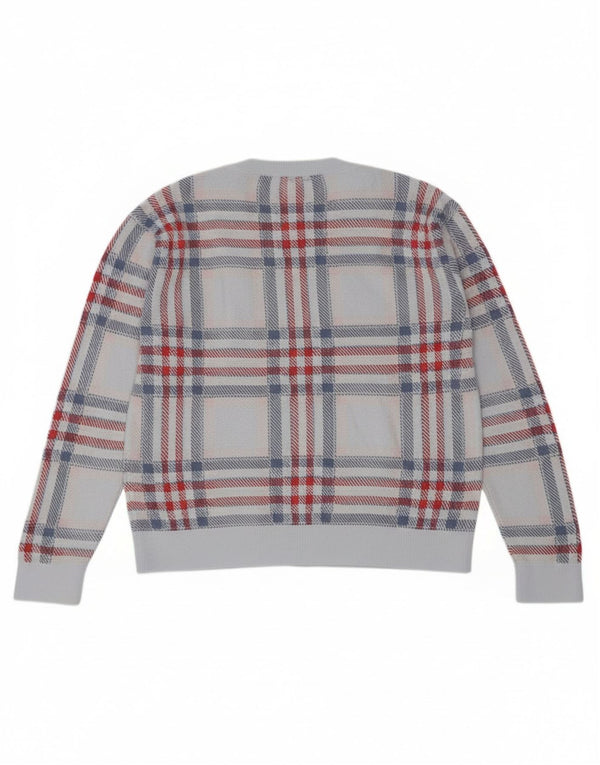 Tommy Hilfiger Dame Oversized Crew Neck Jumper Sweater UK 6 XS Blue Check