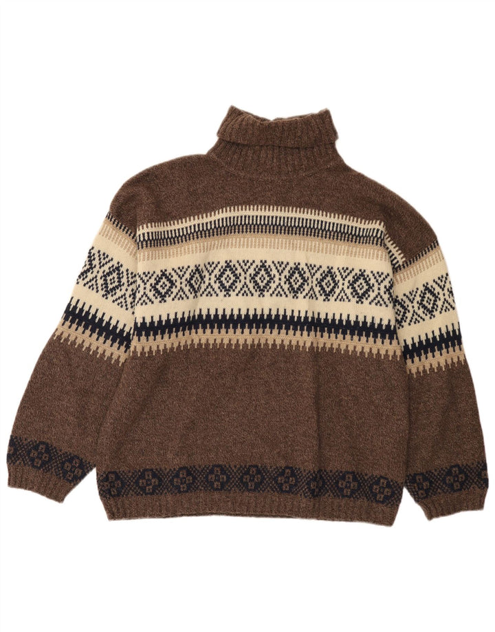 Citron Herre rullehals sweater Medium Brown Fair Isle Wool