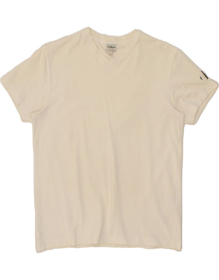 CALVIN KLEIN JEANS Mens T-Shirt Top Small Off White Cotton Vintage Calvin Klein Jeans and Second-Hand Calvin Klein Jeans from Messina Hembry 