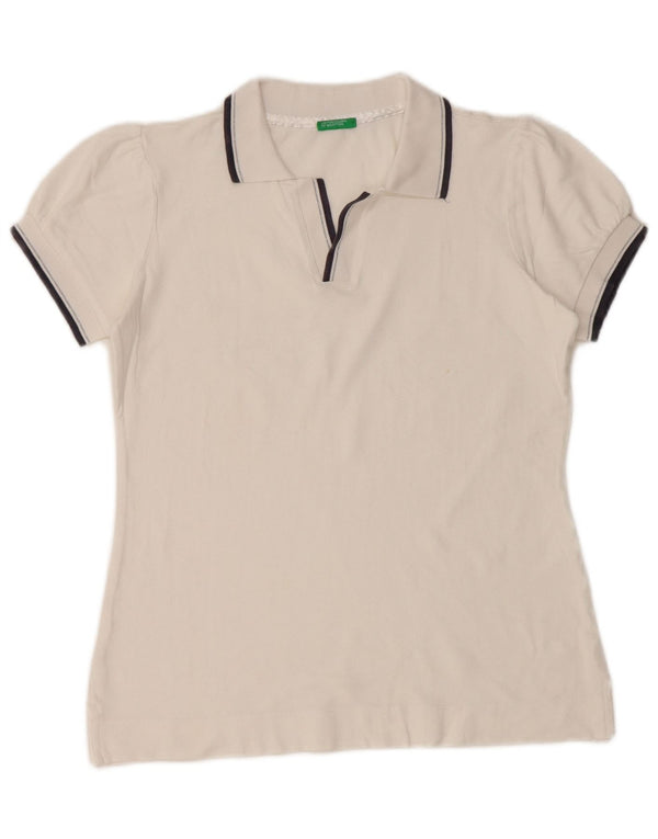 BENETTON Dame Polo Shirt UK 12 Medium White